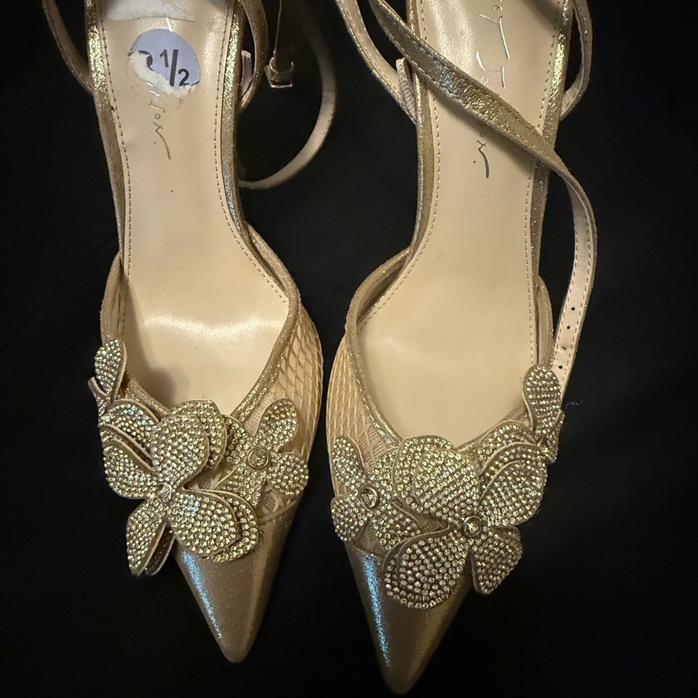 New York & Company Gold Heels with Elegant Ankle Straps